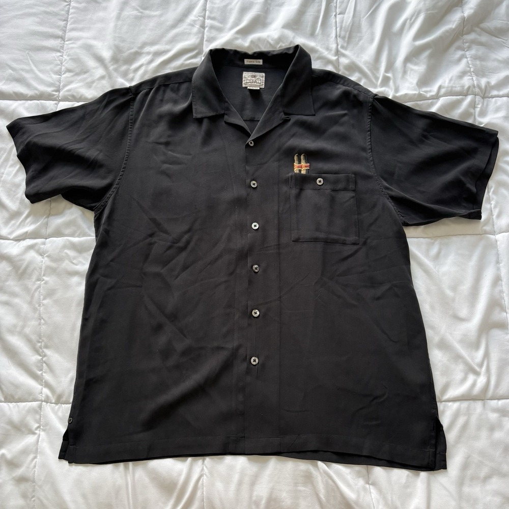 Vintage 90s Button Down Shirt XL 100% Finest Silk Black Polly Wants A Stogie Y2K
